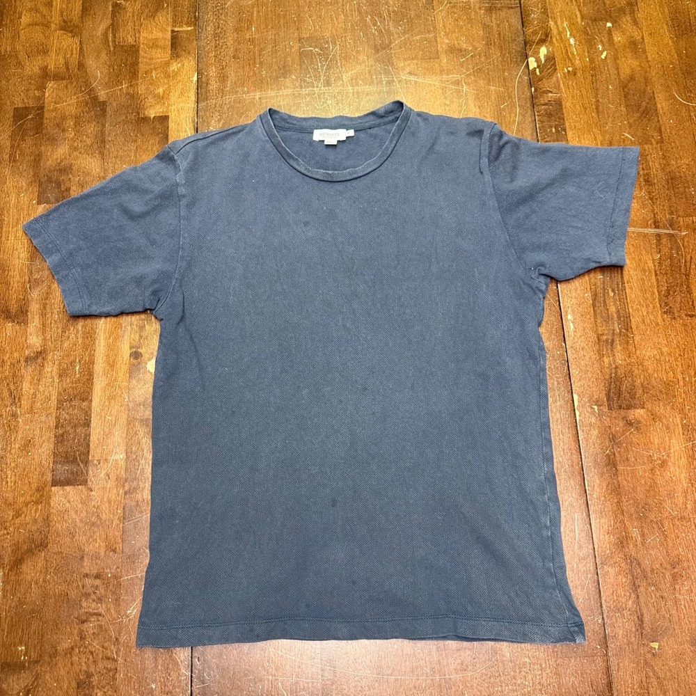 Sunspel Pique Cotton T-Shirt Mens M Navy Blue Short Sleeve Crew Neck Portugal